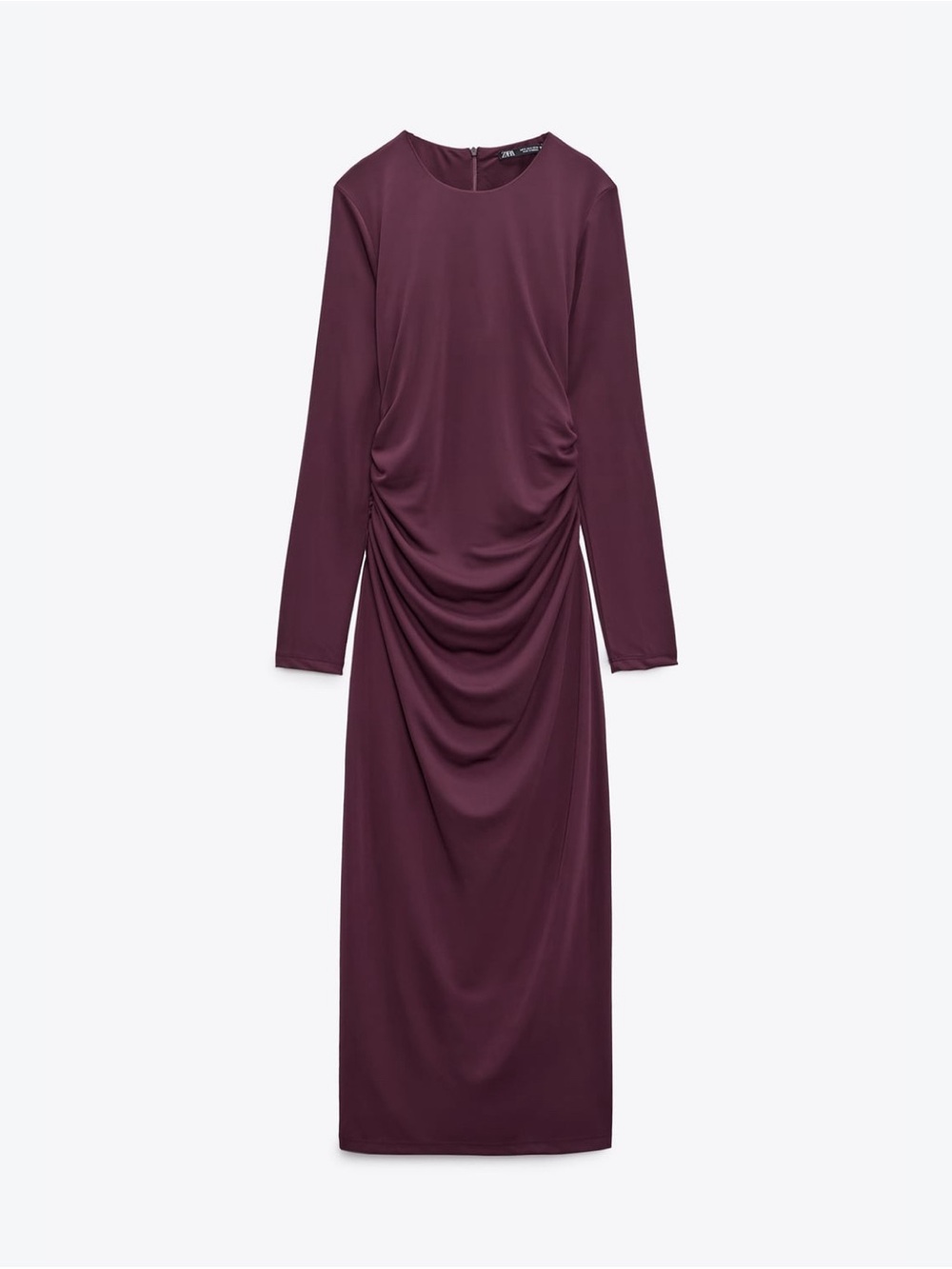 Zara Plum Long-Sleeve Ruched Maxi Dress